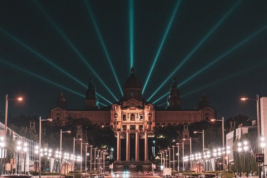 Building in Barcelona at night, Barcelona musem, Pla&ccedil;a de les Cascades.