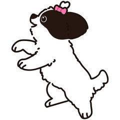 Outlined cute Shih Tzu jumping with pink ribbon
