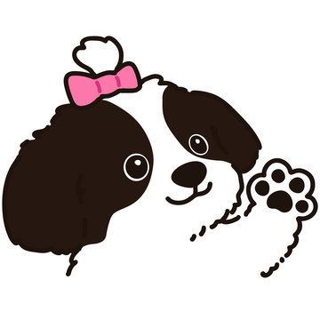 Outlined Shih Tzu waving hand with pink ribbon