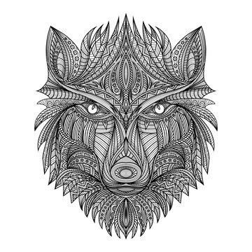 hand draw zentangle wolf vector illustration