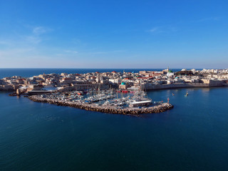 Fototapeta na wymiar Areal view of the port in the old city of Acko, Acre, Acco in Israel 