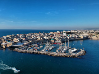 Fototapeta na wymiar Areal view of the port in the old city of Acko, Acre, Acco in Israel 