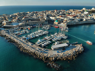Fototapeta premium Areal view of the port in the old city of Acko, Acre, Acco in Israel 
