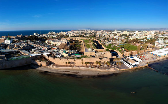Areal  view of the old city of Acco (Acko) in Israel 