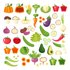 Vegetables icon collection isolated set. Vector flat graphic design illustration