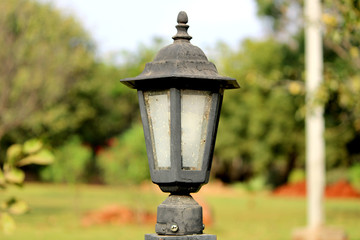 A beautiful closeup view of night lamp. Garden light.