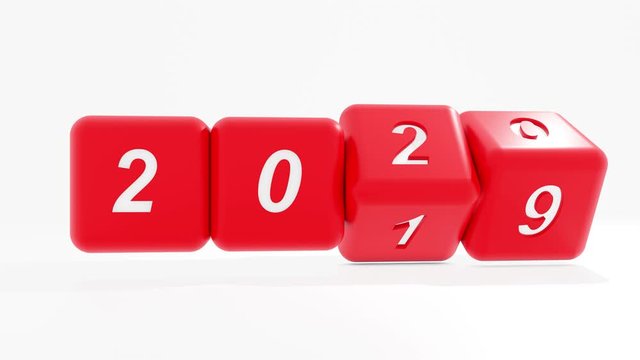 2021 New year change, turn. 2021 start 2019 and 2020 end, dice isolated against white background.