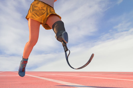 Paralympic athlete runs as a symbol of the sport of   people with disabilities. 3d render