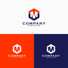 letter M with hexagon logo design emblem vector illustration logo template