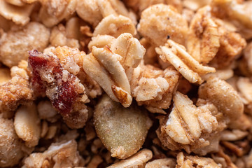 macro shot of healthy muesli for breakfast