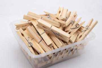 A clothespin or clothes peg is used to hang up clothes for drying, normally on a clothes line. Clothespins often come in many colors and different designs. Can be in plastic or wooden