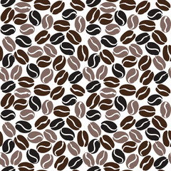 Different degrees of coffee roasting Coffee seamless pattern. Coffee beans isolated on white. Flat vector template for coffee shop.