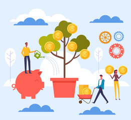 Successful business money tree start up new business concept. Vector flat graphic design illustration