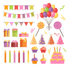 Happy birthday party icon element isolated set. Vector flat graphic design illustration