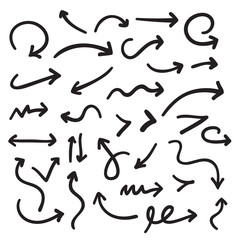 Cartoon sketchy scribble outline drawings arrow set. Vector isolated illustration