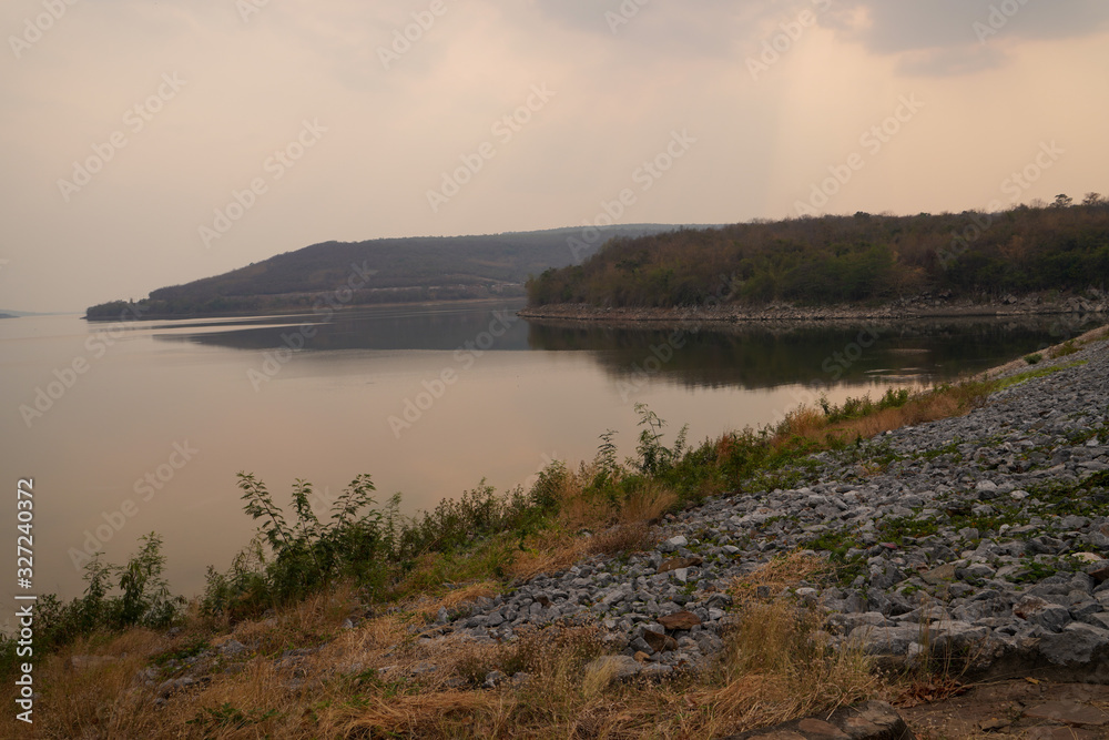 Wall mural sunset over the lake