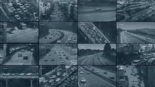 CCTV Splitscreen Many Views Of City Roads