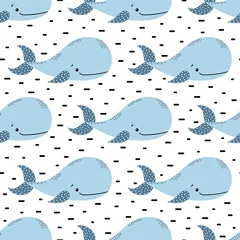 Fotobehang seamless pattern with whales in scandinavian style © StockVector