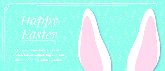 Happy Easter Banner with Bunny. Easter background. Easy to change color. Stock vector illustration. 
