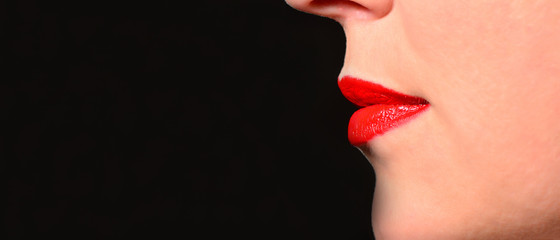 Female lips in profile close-up.