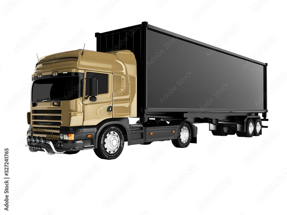 Wall mural 3d rendering truck tractor with black trailer on white background no shadow