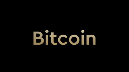 3D Rendering Bitcoin Word Isolated on Black Background