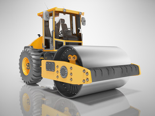 Roller with vibration for laying asphalt isolated 3D rendering on gray background with shadow