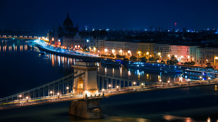 View over Budapest with the Szechenyi Chain Bridge