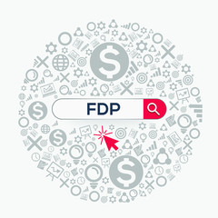 FDP mean (finance department) Word written in search bar ,Vector illustration.