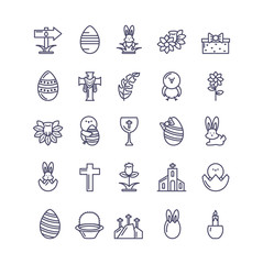 catholic and easter icon set, line style design