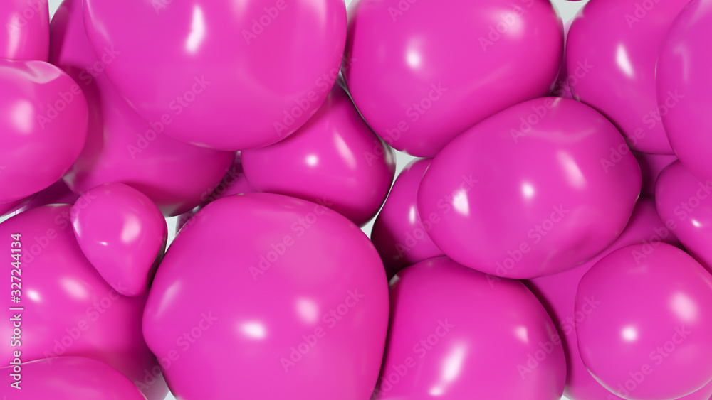 Poster abstract colorful pink squishy balls move and interact with each other with internal pressure trying