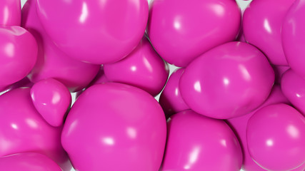 Abstract colorful pink squishy balls move and interact with each other with internal pressure trying to find a place for themselves.