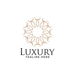 Abstract Leaf logo icon design. Elegant crown line symbol. Universal premium vector sign