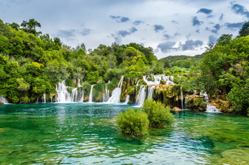 Krka Waterfalls in Krka National Park, Croatia. Skradinski buk is the longest waterfall on the Krka...