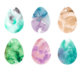 Watercolor abstract splash Easter eggs illustration collection isolated on white background