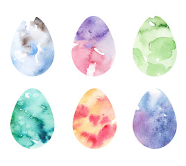 Watercolor abstract splash Easter eggs illustration collection isolated on white background