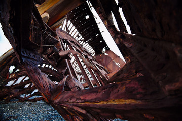 Inside of a ship wreck on the shore of Tierra del Fuego