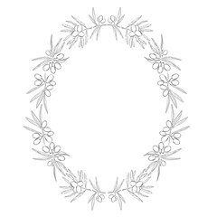 Olive branches frame. Vegetable oval border pattern on white. Hand drawn olives fruits and leaves in