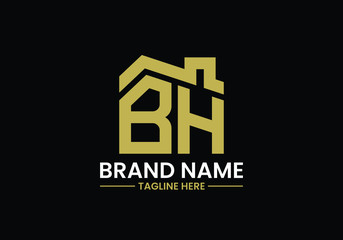 Obraz premium Initial Letter B and H with the roof. Real estate logo design concept.