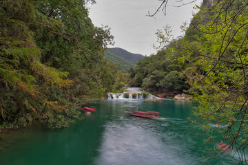 boats in Los Micos, National Park in San Luis Potosi, Mexico