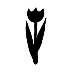 Set of flat flower icons in silhouette isolated on white. Simple retro designs in black and white.