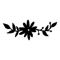 Set of flat flower icons in silhouette isolated on white. Simple retro designs in black and white.