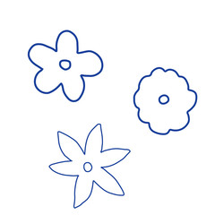 Set of flat flower icons in silhouette isolated on white. Simple retro designs in black and white.