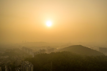 Naklejka na ściany i meble Sunset, Guangzhou China, Aerial Photography 