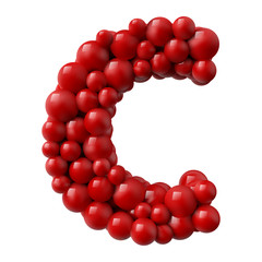 letter C with red colored shiny balls. realistic vector illustration.