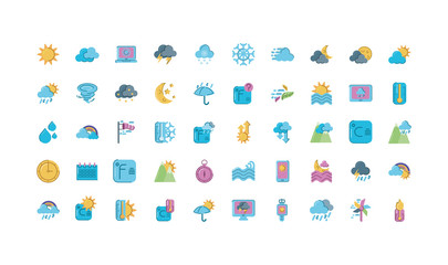 weather icons set over white background, colorful and flat style