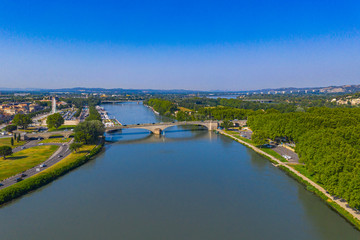 Fototapeta premium Avignon city and Rhone river under summer blue sky