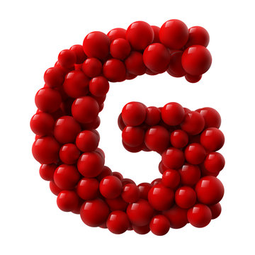 letter G with red colored shiny balls. realistic vector illustration.