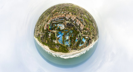 Little planet of Beach Park in Fortaleza, Ceara, Brazil, at Porto das Dunas Beach