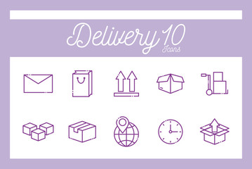 Isolated 10 delivery line style icon set vector design